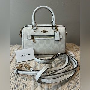 Nwt Authentic Coach Mini Rowan White Signature Canvas Crossbody Satchel Bag